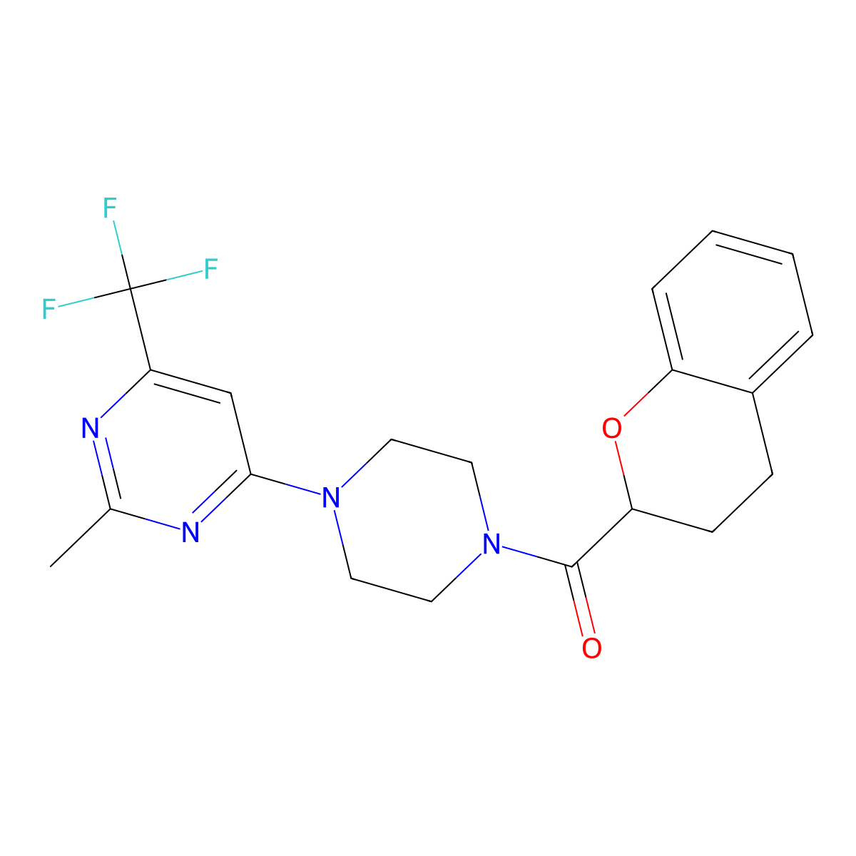 4-[4-(3,4-dihydro-2H-1-benzopyran-2-carbonyl)piperazin-1-yl]-2-methyl-6-(trifluoromethyl)pyrimidine molecular structure, CAS 2097929-00-3