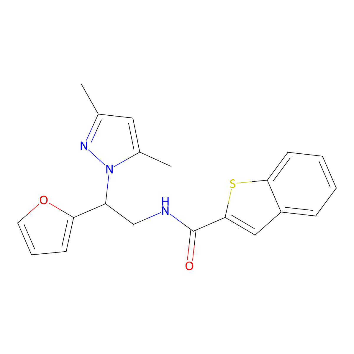 N-(2-(3,5-dimethyl-1H-pyrazol-1-yl)-2-(furan-2-yl)ethyl)benzo[b]thiophene-2-carboxamide molecular structure, CAS 2097929-03-6