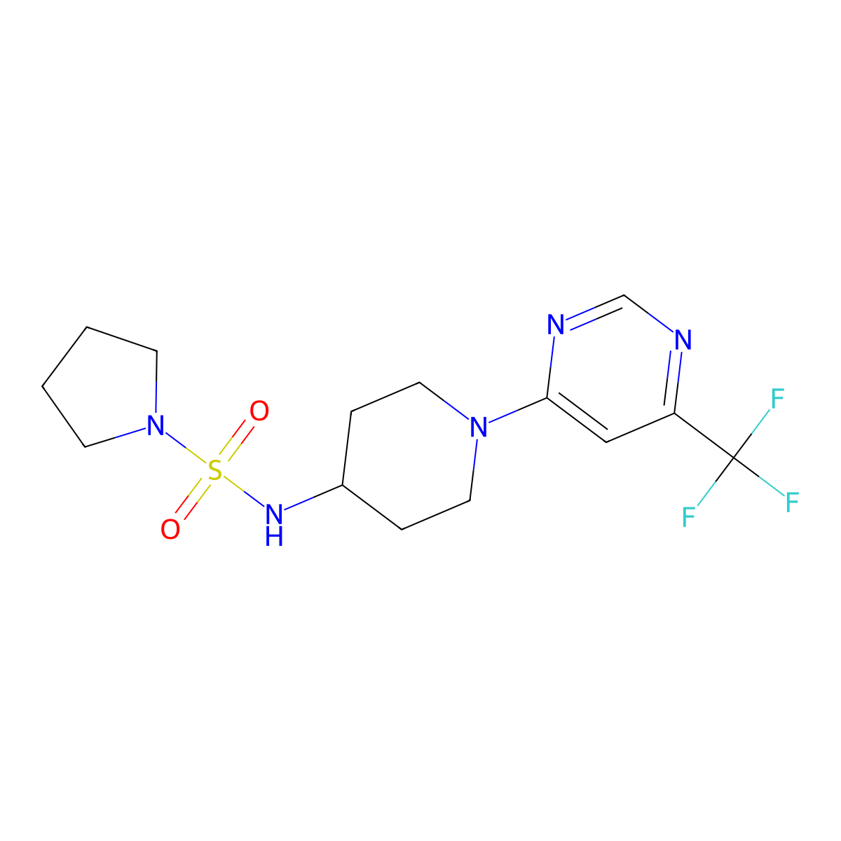 N-{1-[6-(trifluoromethyl)pyrimidin-4-yl]piperidin-4-yl}pyrrolidine-1-sulfonamide molecular structure, CAS 2097929-09-2