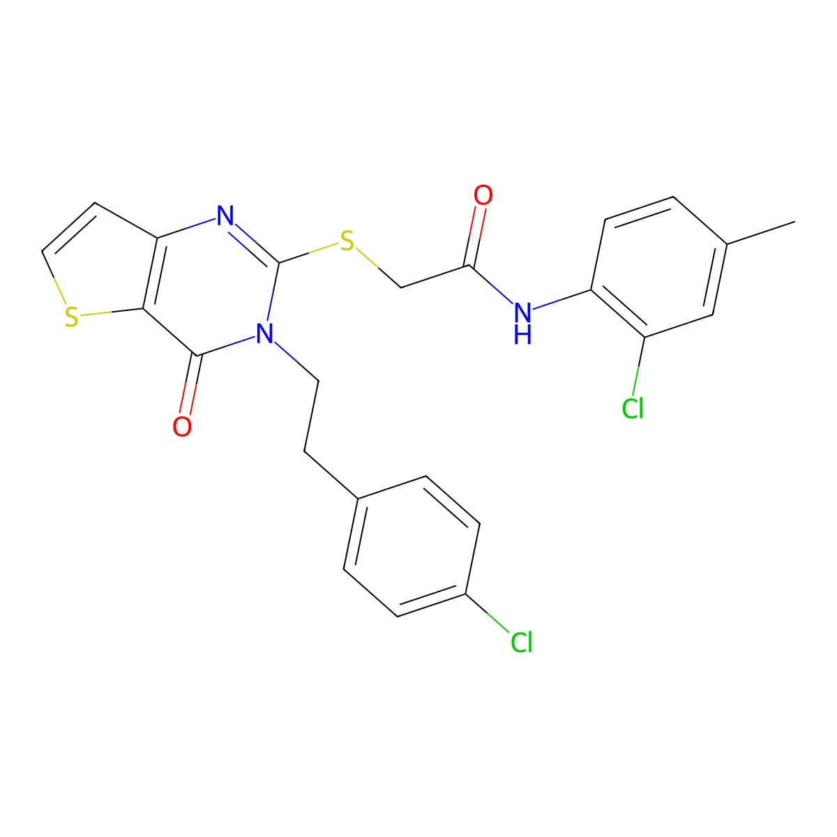 N-(2-chloro-4-methylphenyl)-2-({3-[2-(4-chlorophenyl)ethyl]-4-oxo-3H,4H-thieno[3,2-d]pyrimidin-2-yl}sulfanyl)acetamide molecular structure, CAS 2097929-10-5