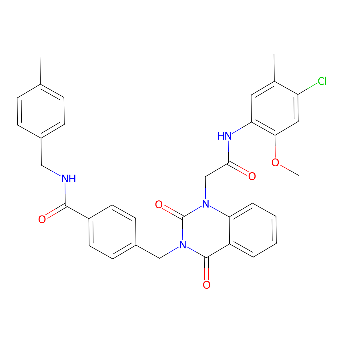 4-[(1-{[(4-chloro-2-methoxy-5-methylphenyl)carbamoyl]methyl}-2,4-dioxo-1,2,3,4-tetrahydroquinazolin-3-yl)methyl]-N-[(4-methylphenyl)methyl]benzamide molecular structure, CAS 2097929-16-1