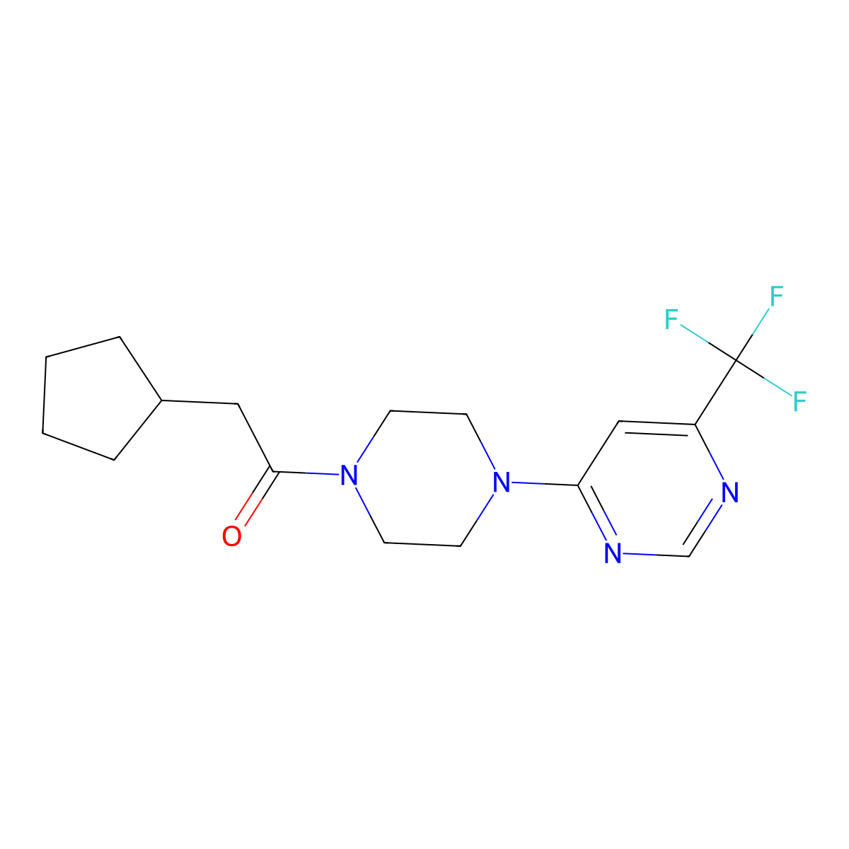 2-Cyclopentyl-1-{4-[6-(trifluoromethyl)pyrimidin-4-yl]piperazin-1-yl}ethan-1-one molecular structure, CAS 2097929-17-2