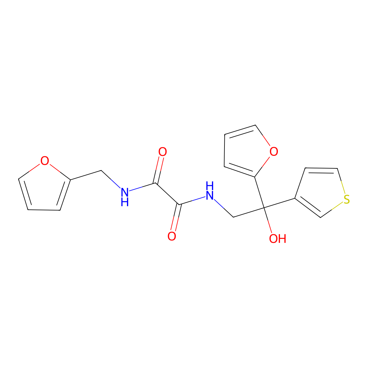 N-[2-(furan-2-yl)-2-hydroxy-2-(thiophen-3-yl)ethyl]-N'-[(furan-2-yl)methyl]ethanediamide molecular structure, CAS 2097929-18-3