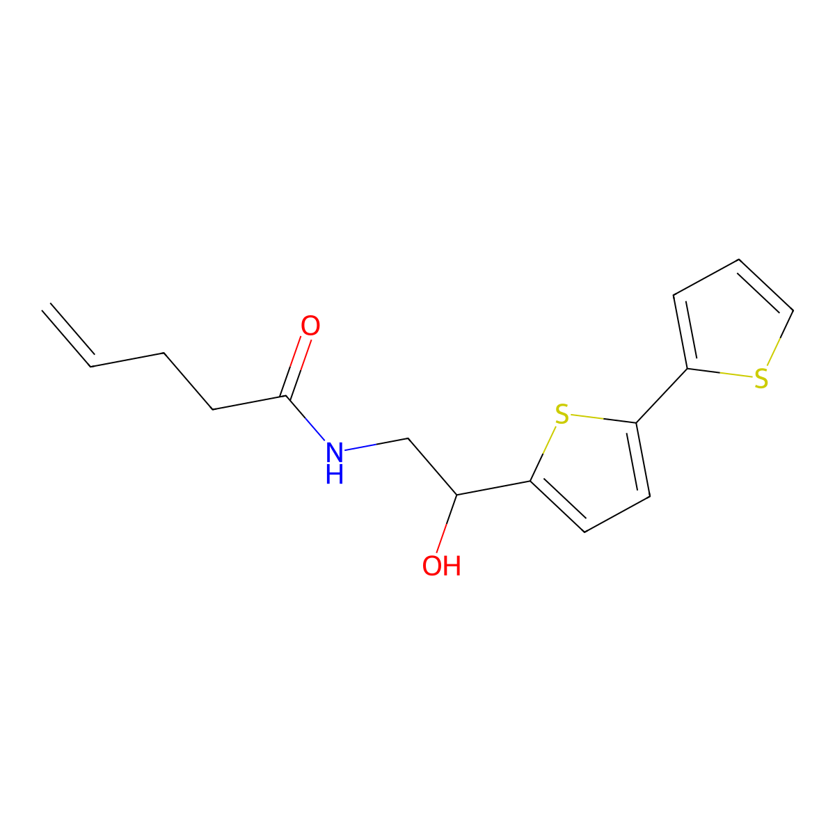 N-(2-{[2,2'-bithiophene]-5-yl}-2-hydroxyethyl)pent-4-enamide molecular structure, CAS 2097929-19-4