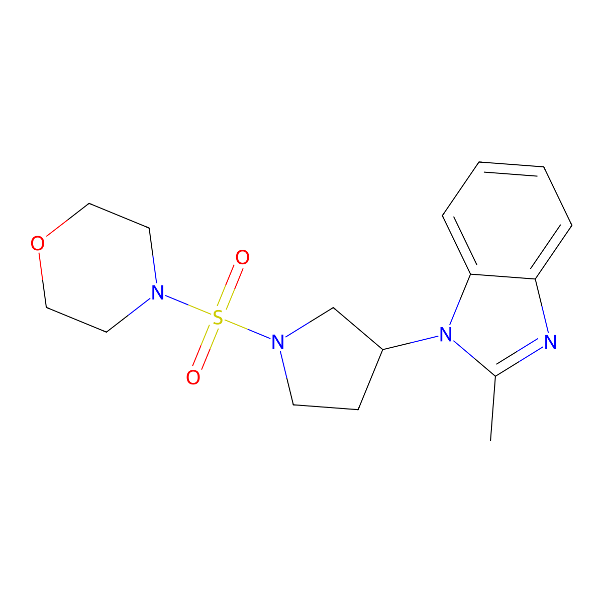 2-methyl-1-[1-(morpholine-4-sulfonyl)pyrrolidin-3-yl]-1H-1,3-benzodiazole molecular structure, CAS 2097929-23-0