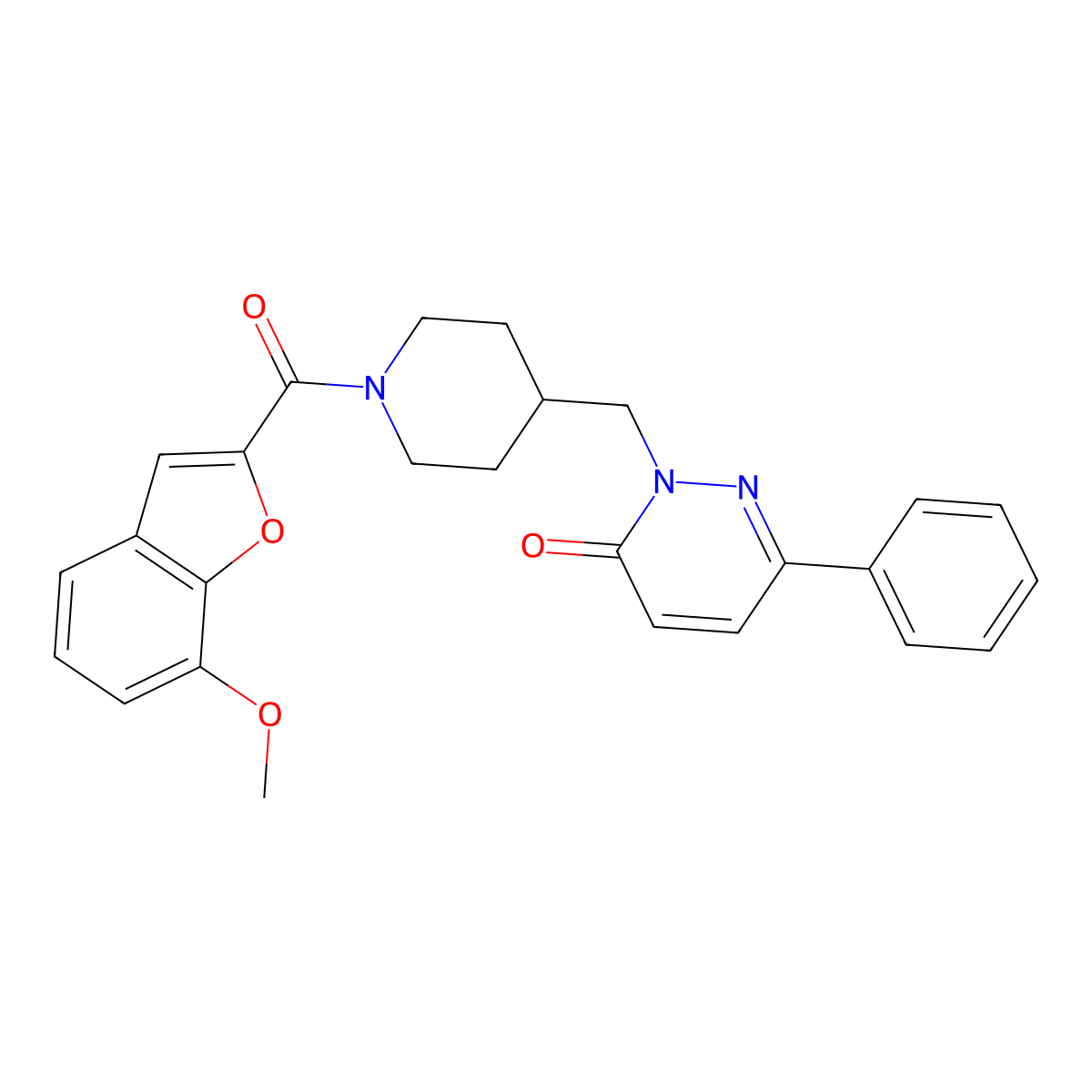 2-{[1-(7-Methoxy-1-benzofuran-2-carbonyl)piperidin-4-yl]methyl}-6-phenyl-2,3-dihydropyridazin-3-one molecular structure, CAS 2097929-31-0