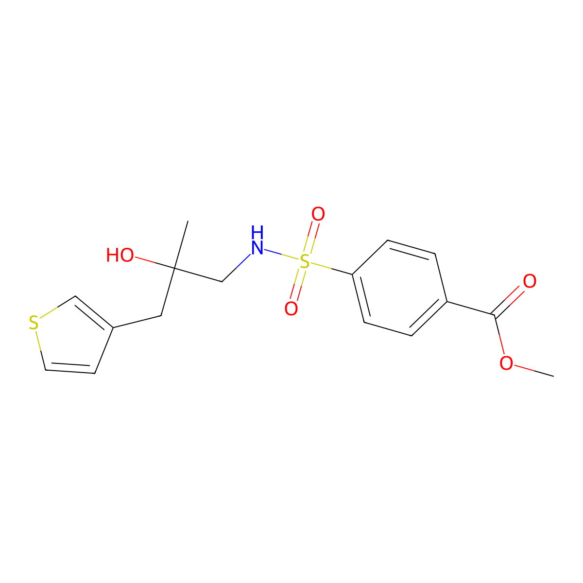 Methyl 4-({2-hydroxy-2-[(thiophen-3-yl)methyl]propyl}sulfamoyl)benzoate molecular structure, CAS 2097929-36-5