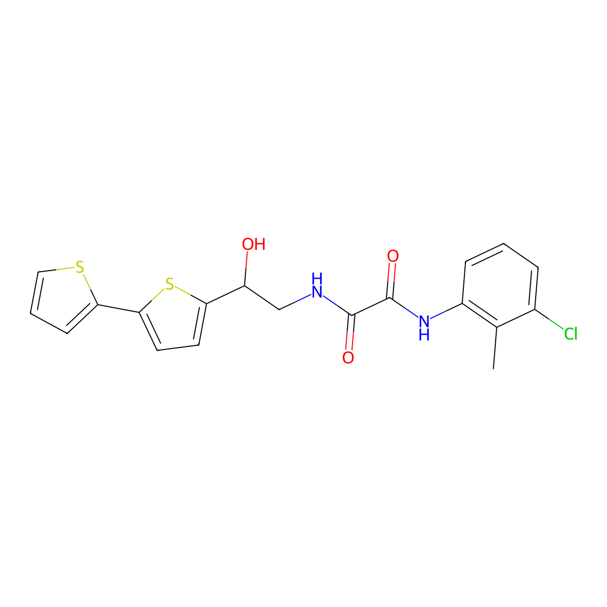 N-(2-{[2,2'-bithiophene]-5-yl}-2-hydroxyethyl)-N'-(3-chloro-2-methylphenyl)ethanediamide molecular structure, CAS 2097929-38-7