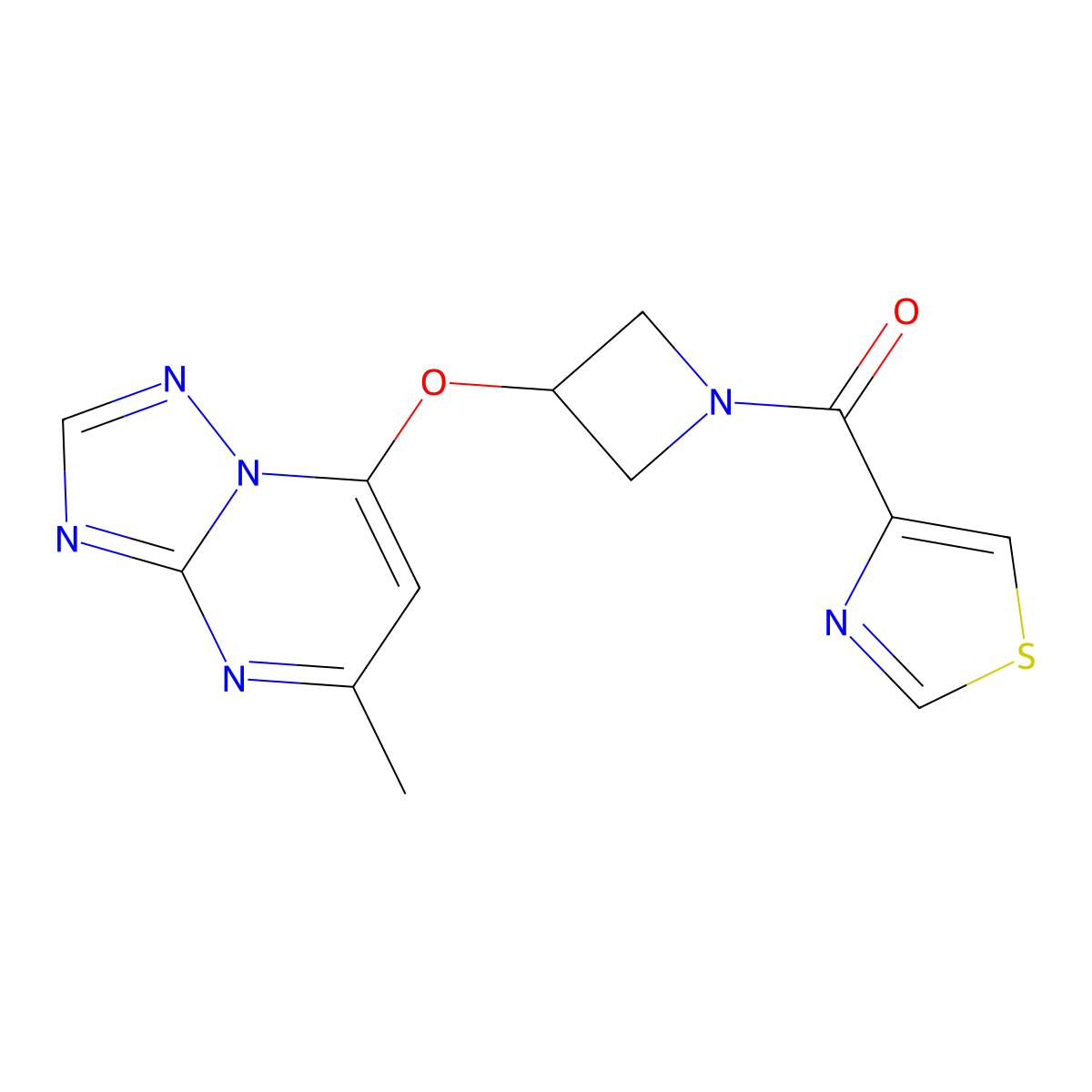 4-[3-({5-Methyl-[1,2,4]triazolo[1,5-a]pyrimidin-7-yl}oxy)azetidine-1-carbonyl]-1,3-thiazole molecular structure, CAS 2097929-39-8