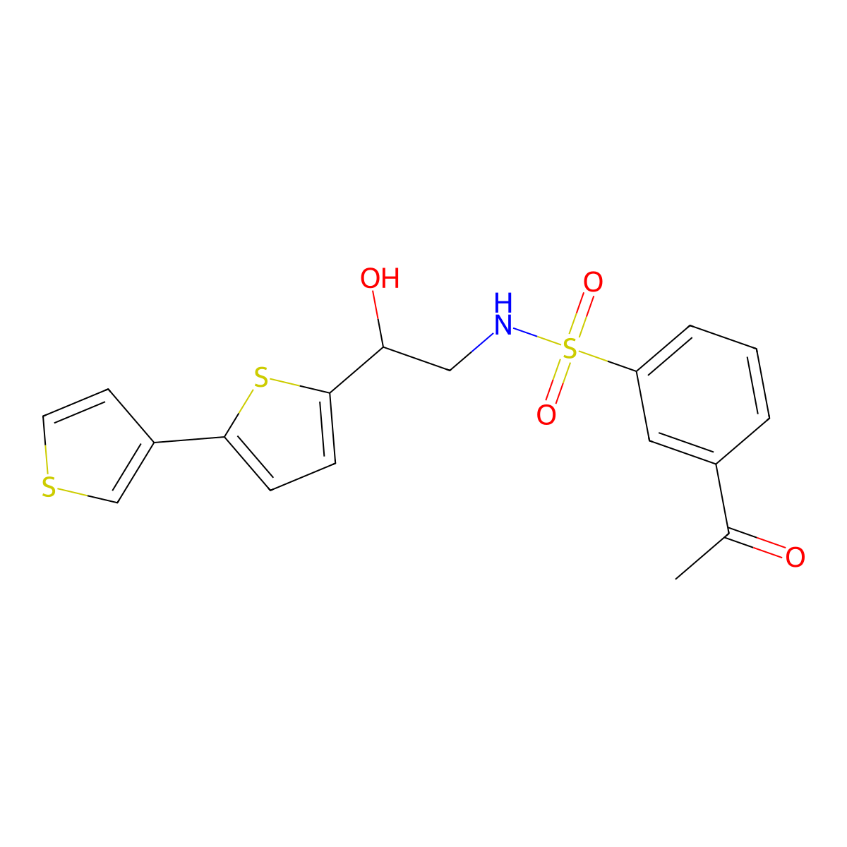 3-acetyl-N-(2-{[2,3'-bithiophene]-5-yl}-2-hydroxyethyl)benzene-1-sulfonamide molecular structure, CAS 2097929-44-5