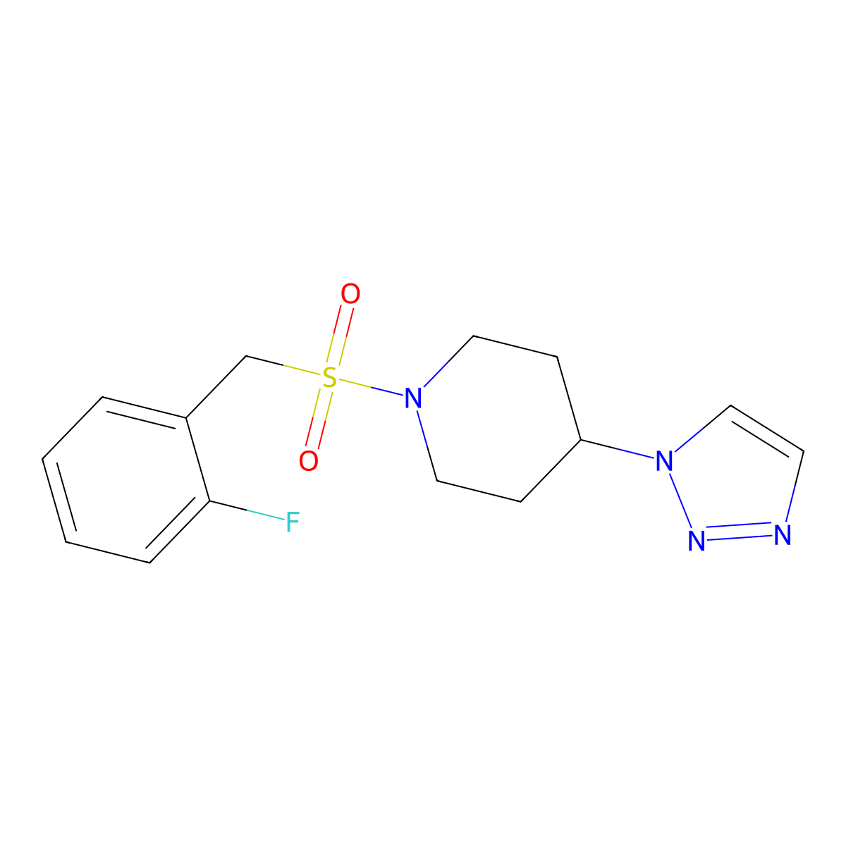 1-((2-fluorobenzyl)sulfonyl)-4-(1H-1,2,3-triazol-1-yl)piperidine molecular structure, CAS 2097929-47-8
