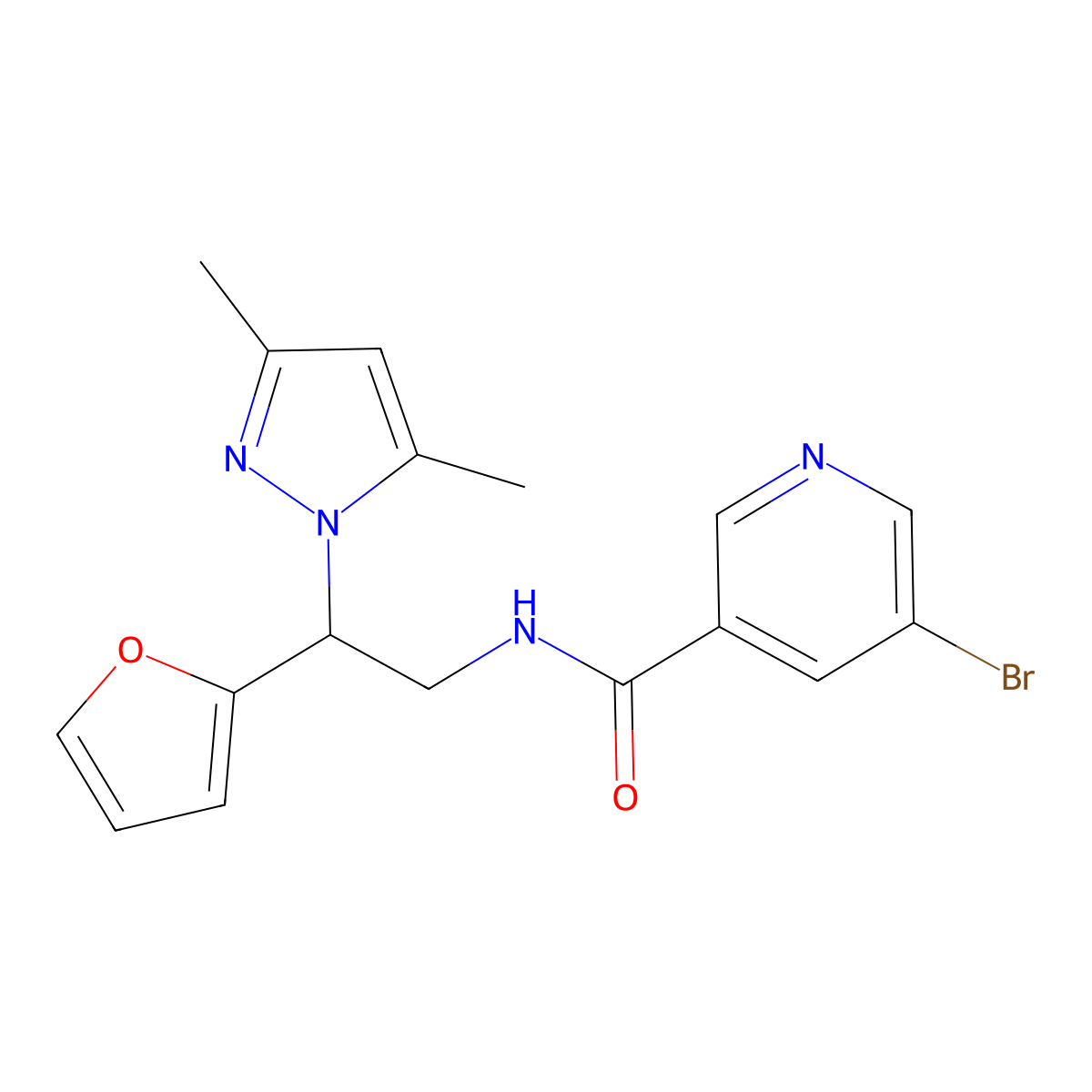 5-bromo-N-(2-(3,5-dimethyl-1H-pyrazol-1-yl)-2-(furan-2-yl)ethyl)nicotinamide molecular structure, CAS 2097929-53-6