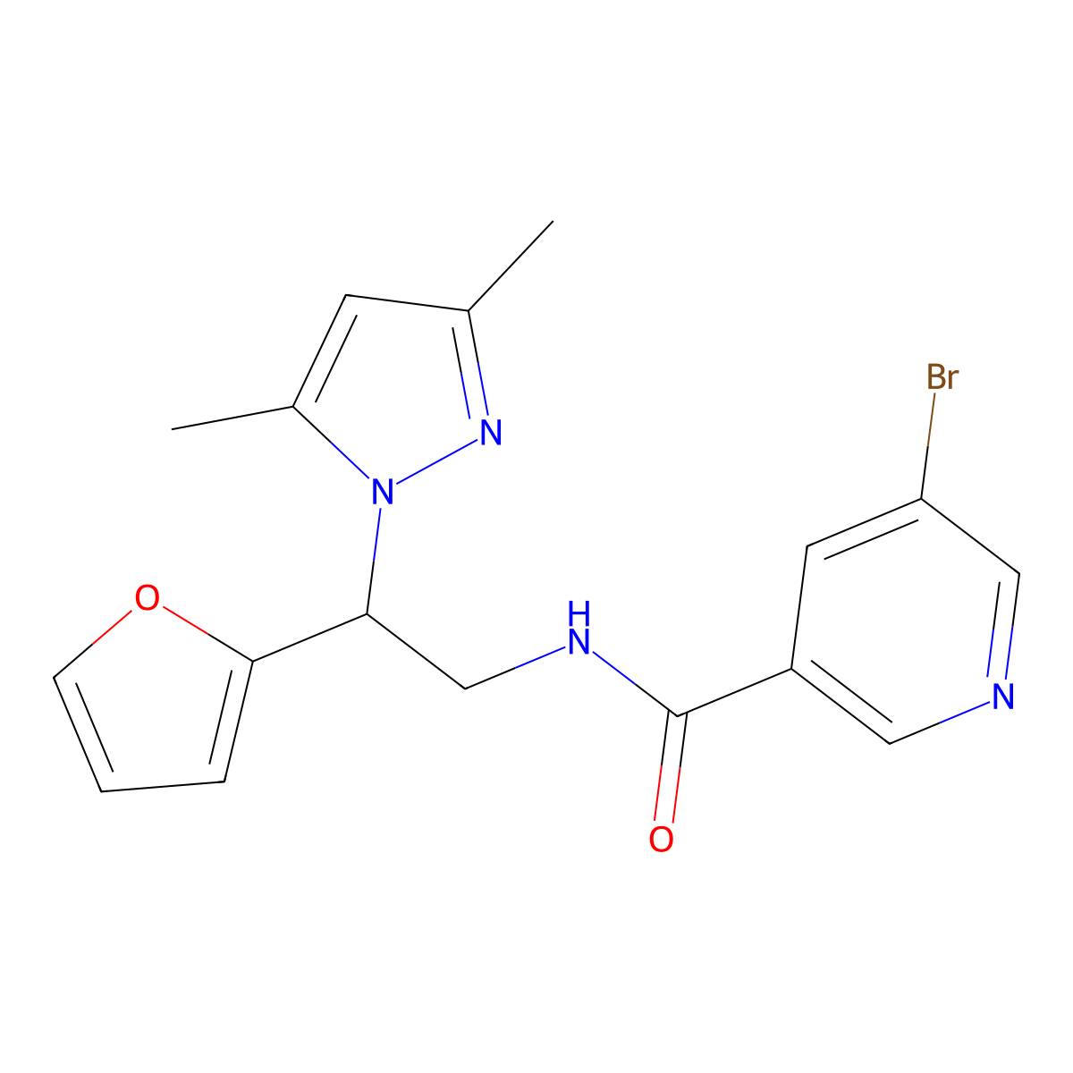 5-bromo-N-(2-(3,5-dimethyl-1H-pyrazol-1-yl)-2-(furan-2-yl)ethyl)nicotinamide molecular structure, CAS 2097929-53-6