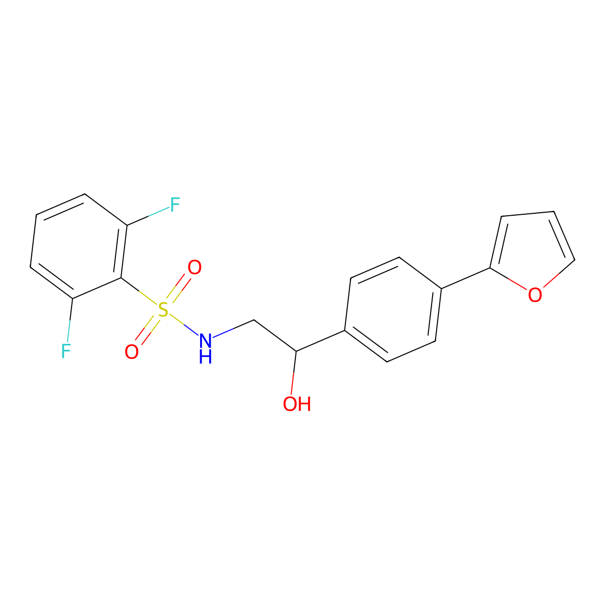 S-(2,6-difluorophenyl)-2-[4-(furan-2-yl)phenyl]-2-hydroxyethane-1-sulfonamido molecular structure, CAS 2097929-56-9