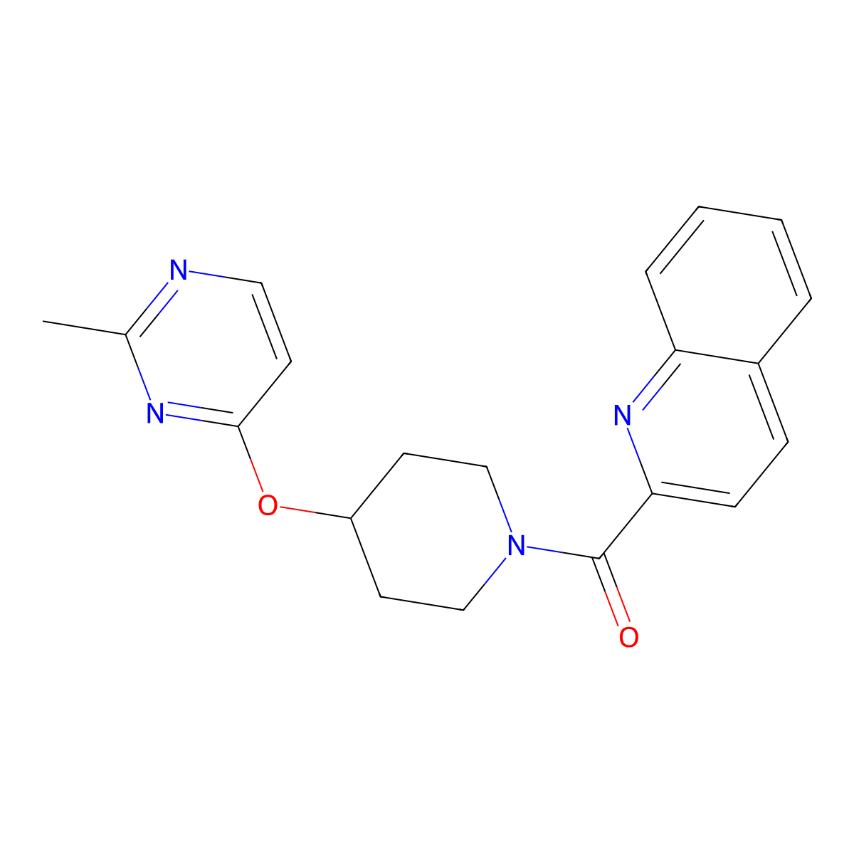 (4-((2-Methylpyrimidin-4-yl)oxy)piperidin-1-yl)(quinolin-2-yl)methanone molecular structure, CAS 2097929-58-1