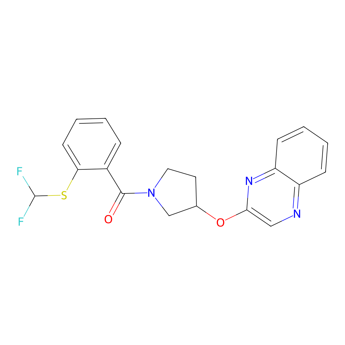 2-[(1-{2-[(Difluoromethyl)sulfanyl]benzoyl}pyrrolidin-3-yl)oxy]quinoxaline molecular structure, CAS 2097929-59-2