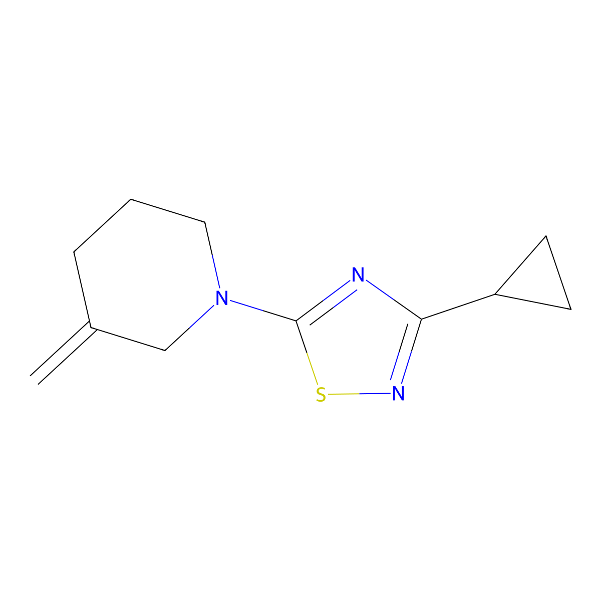 1-(3-Cyclopropyl-1,2,4-thiadiazol-5-yl)-3-methylidenepiperidine molecular structure, CAS 2097929-80-9