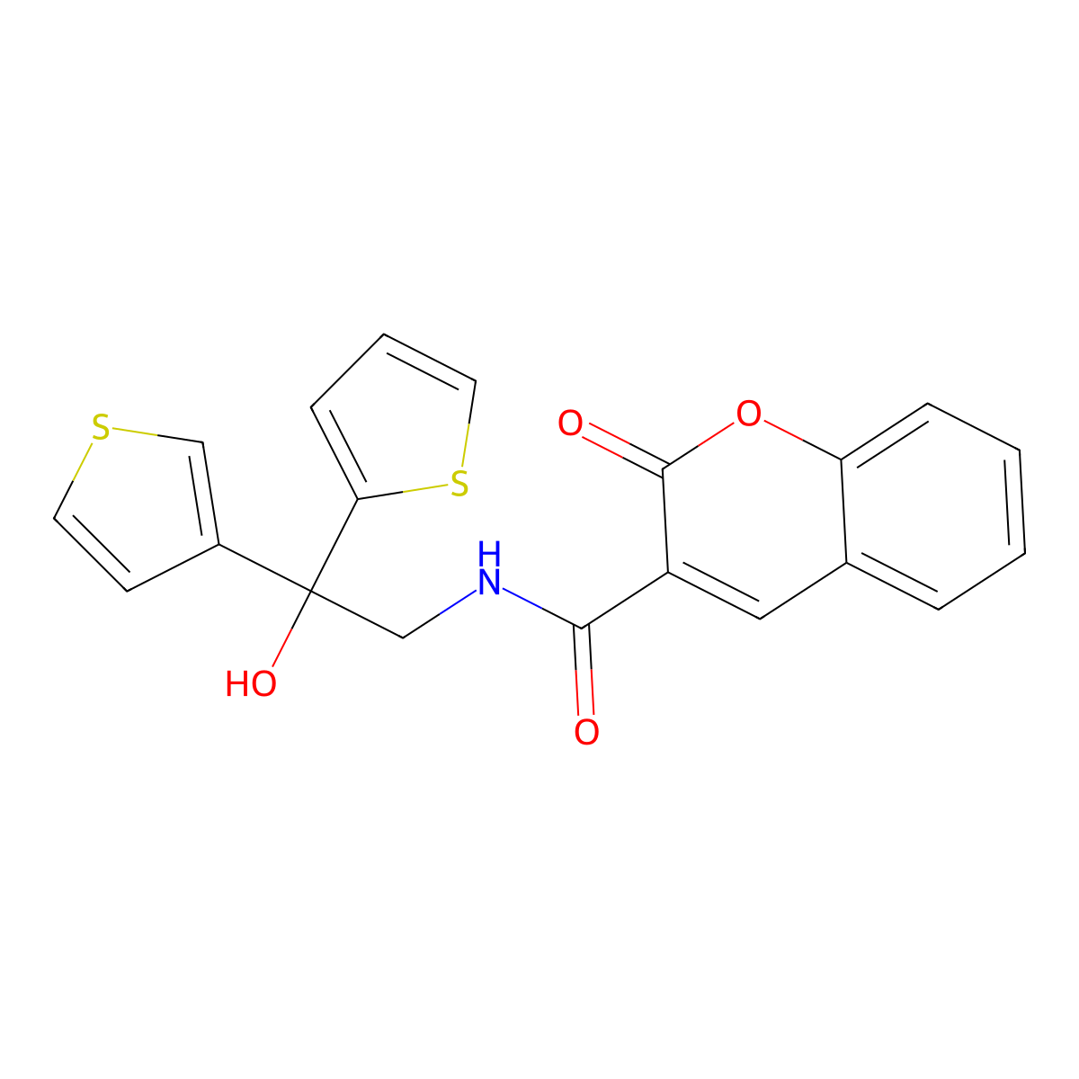 N-(2-hydroxy-2-(thiophen-2-yl)-2-(thiophen-3-yl)ethyl)-2-oxo-2H-chromene-3-carboxamide molecular structure, CAS 2097929-83-2