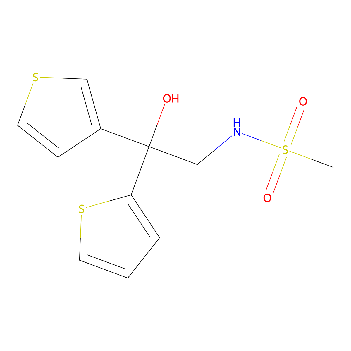 N-[2-hydroxy-2-(thiophen-2-yl)-2-(thiophen-3-yl)ethyl]methanesulfonamide molecular structure, CAS 2097929-84-3