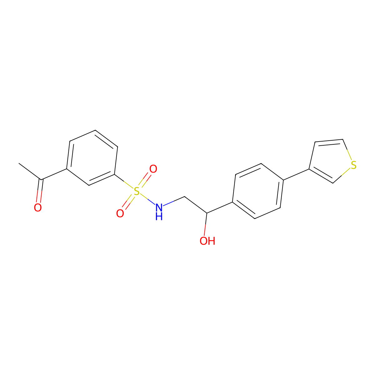 3-acetyl-N-{2-hydroxy-2-[4-(thiophen-3-yl)phenyl]ethyl}benzene-1-sulfonamide molecular structure, CAS 2097929-85-4
