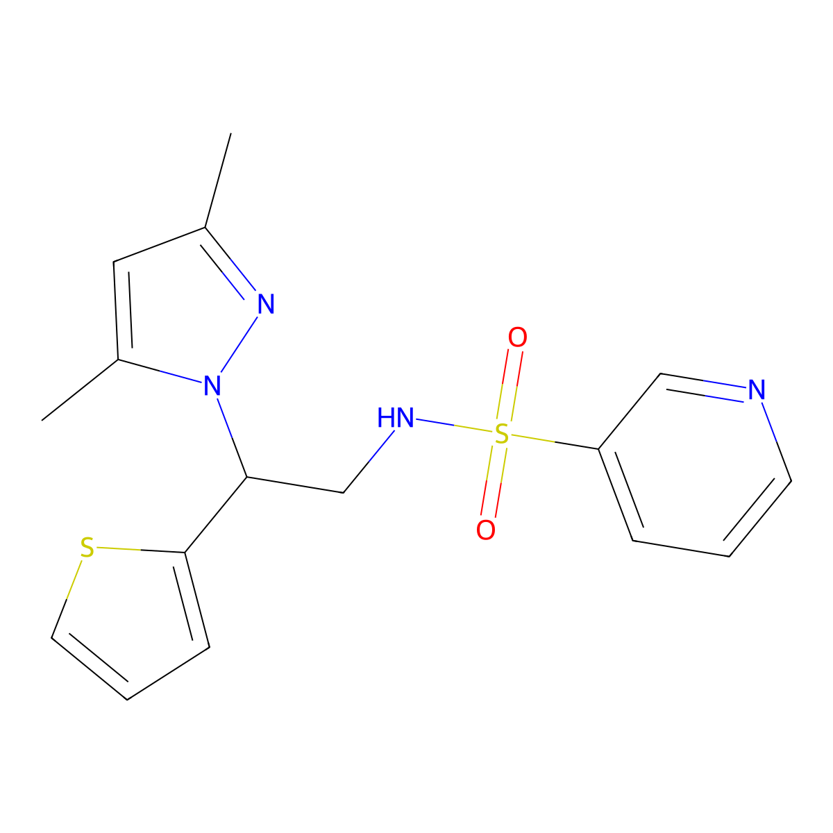 N-(2-(3,5-dimethyl-1H-pyrazol-1-yl)-2-(thiophen-2-yl)ethyl)pyridine-3-sulfonamide molecular structure, CAS 2097929-88-7