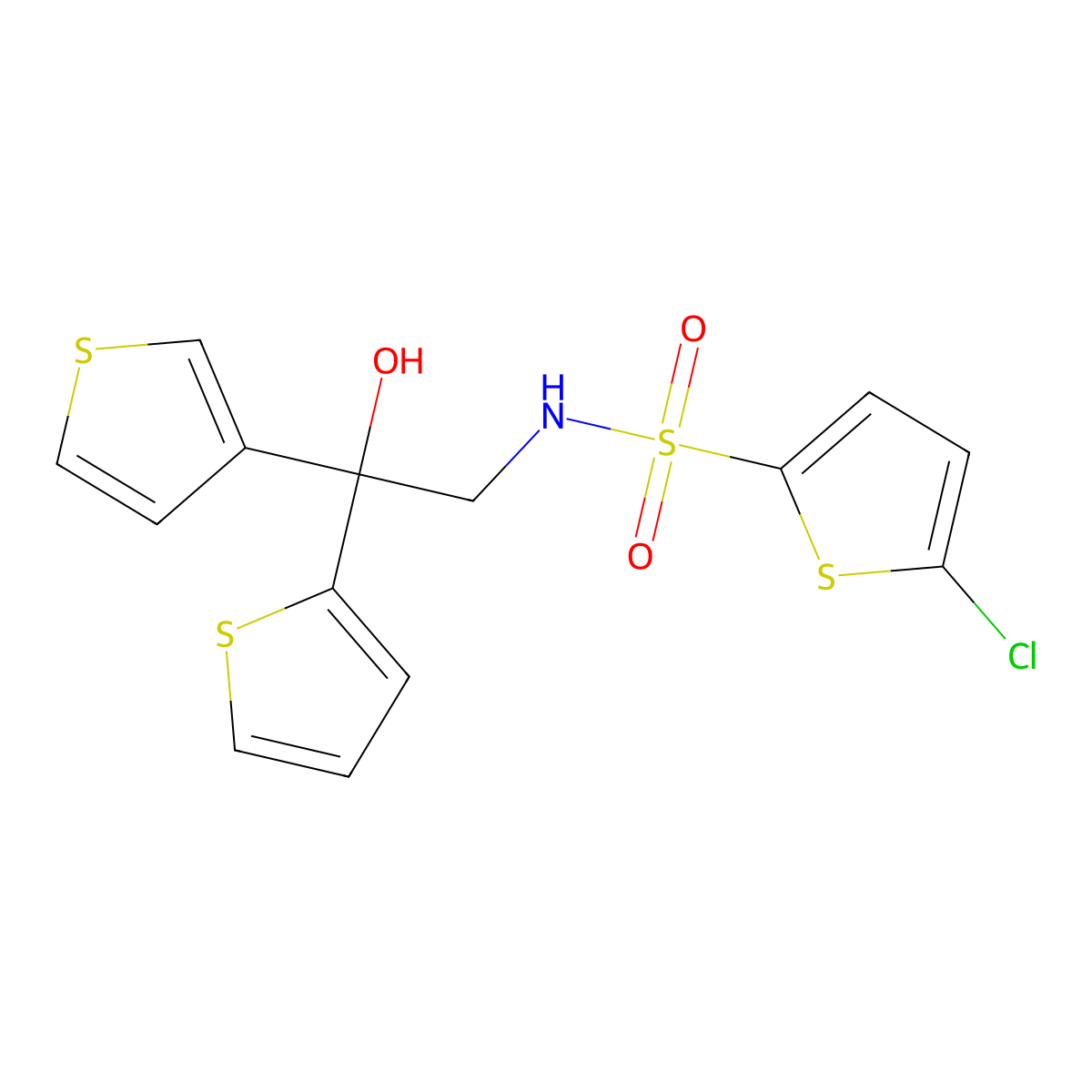 5-chloro-N-(2-hydroxy-2-(thiophen-2-yl)-2-(thiophen-3-yl)ethyl)thiophene-2-sulfonamide molecular structure, CAS 2097929-90-1