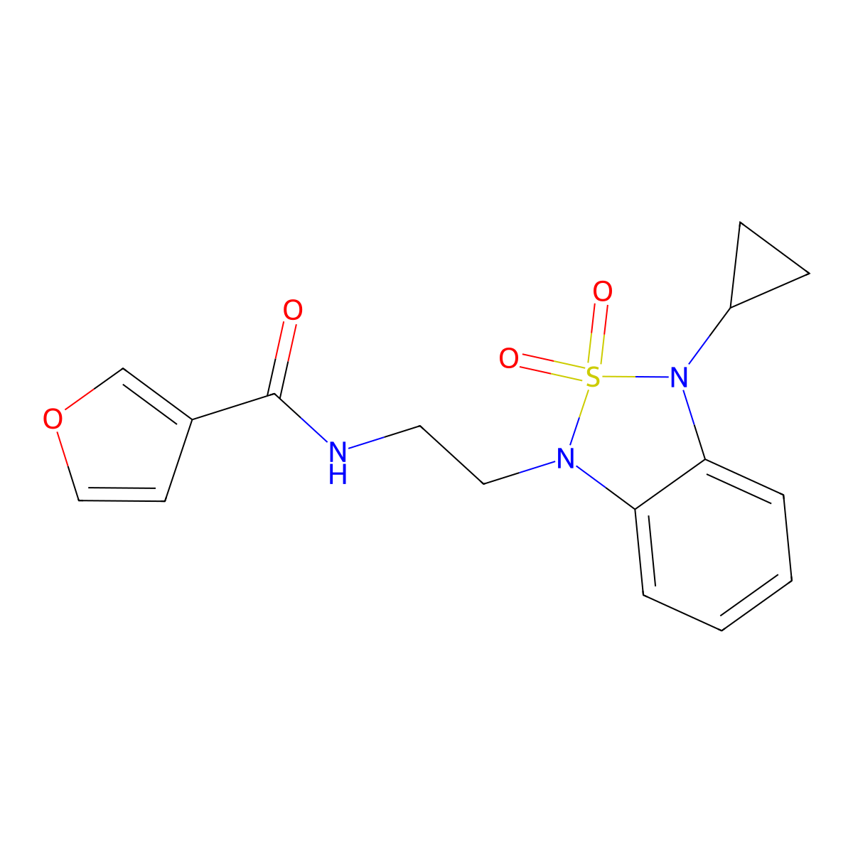 N-[2-(3-cyclopropyl-2,2-dioxo-1,3-dihydro-2lambda6,1,3-benzothiadiazol-1-yl)ethyl]furan-3-carboxamide molecular structure, CAS 2097929-94-5