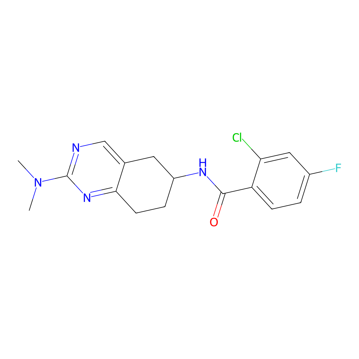2-chloro-N-[2-(dimethylamino)-5,6,7,8-tetrahydroquinazolin-6-yl]-4-fluorobenzamide molecular structure, CAS 2097929-97-8
