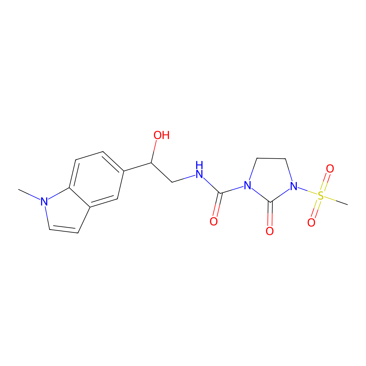N-(2-hydroxy-2-(1-methyl-1H-indol-5-yl)ethyl)-3-(methylsulfonyl)-2-oxoimidazolidine-1-carboxamide molecular structure, CAS 2097929-99-0