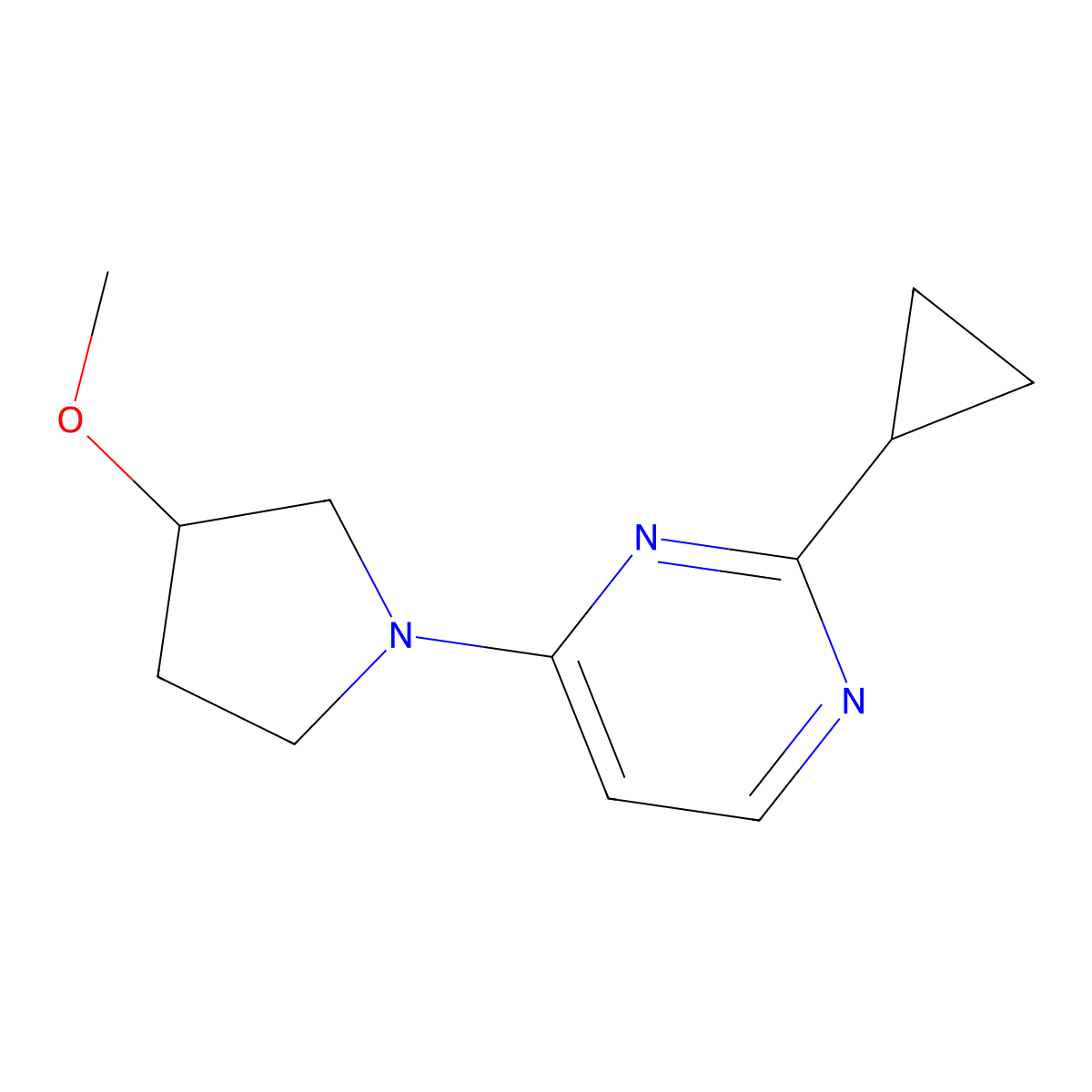 2-Cyclopropyl-4-(3-methoxypyrrolidin-1-yl)pyrimidine molecular structure, CAS 2097930-00-0
