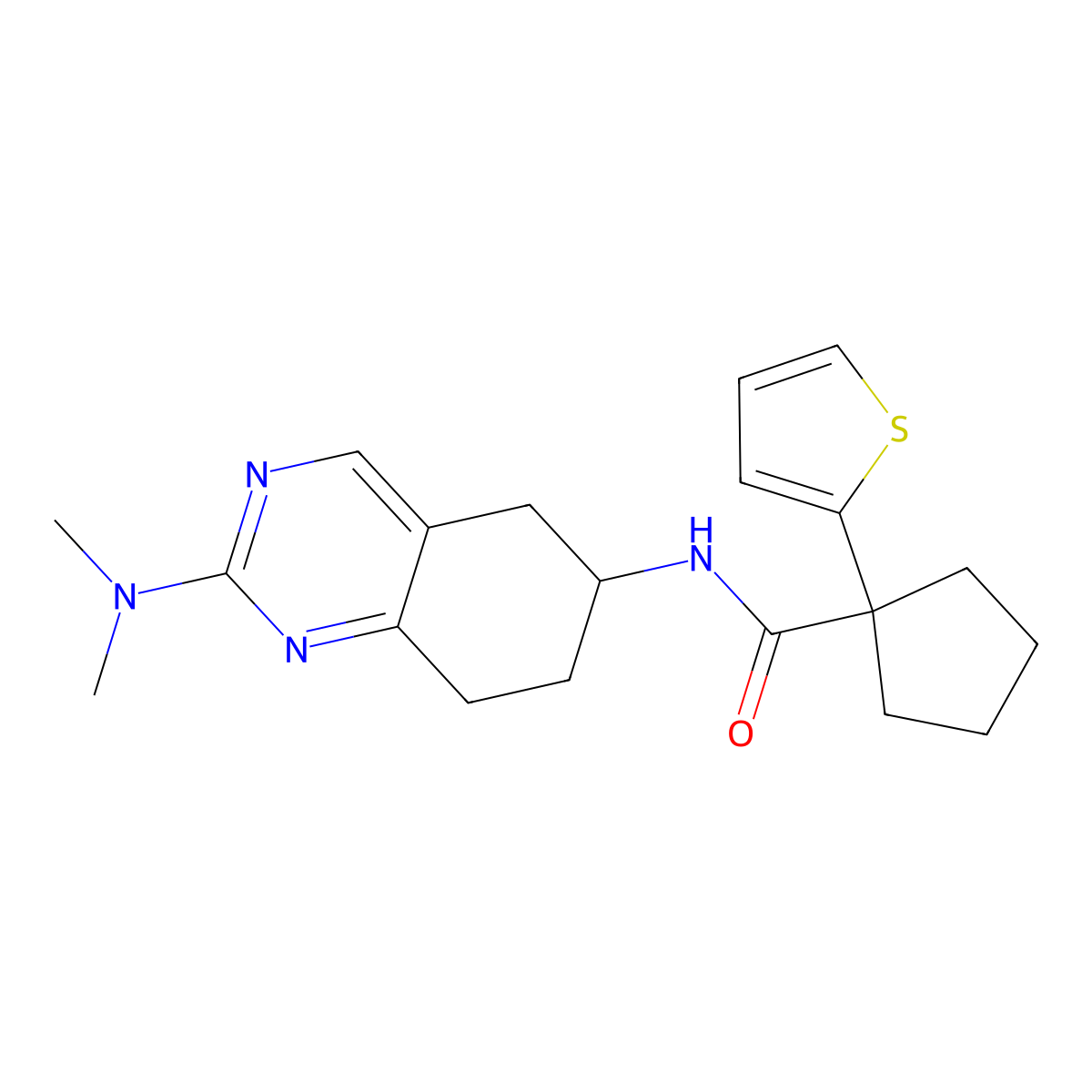 N-[2-(dimethylamino)-5,6,7,8-tetrahydroquinazolin-6-yl]-1-(thiophen-2-yl)cyclopentane-1-carboxamide molecular structure, CAS 2097930-02-2