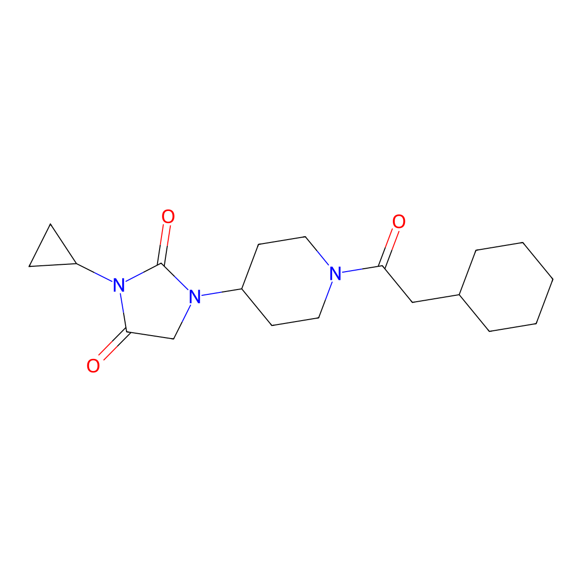 1-[1-(2-Cyclohexylacetyl)piperidin-4-yl]-3-cyclopropylimidazolidine-2,4-dione molecular structure, CAS 2097930-04-4
