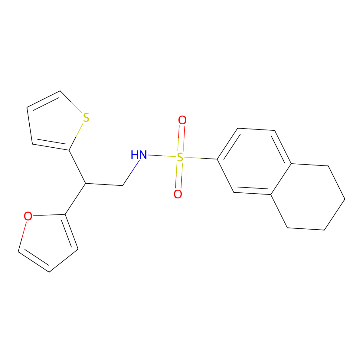 N-[2-(furan-2-yl)-2-(thiophen-2-yl)ethyl]-5,6,7,8-tetrahydronaphthalene-2-sulfonamide molecular structure, CAS 2097930-06-6