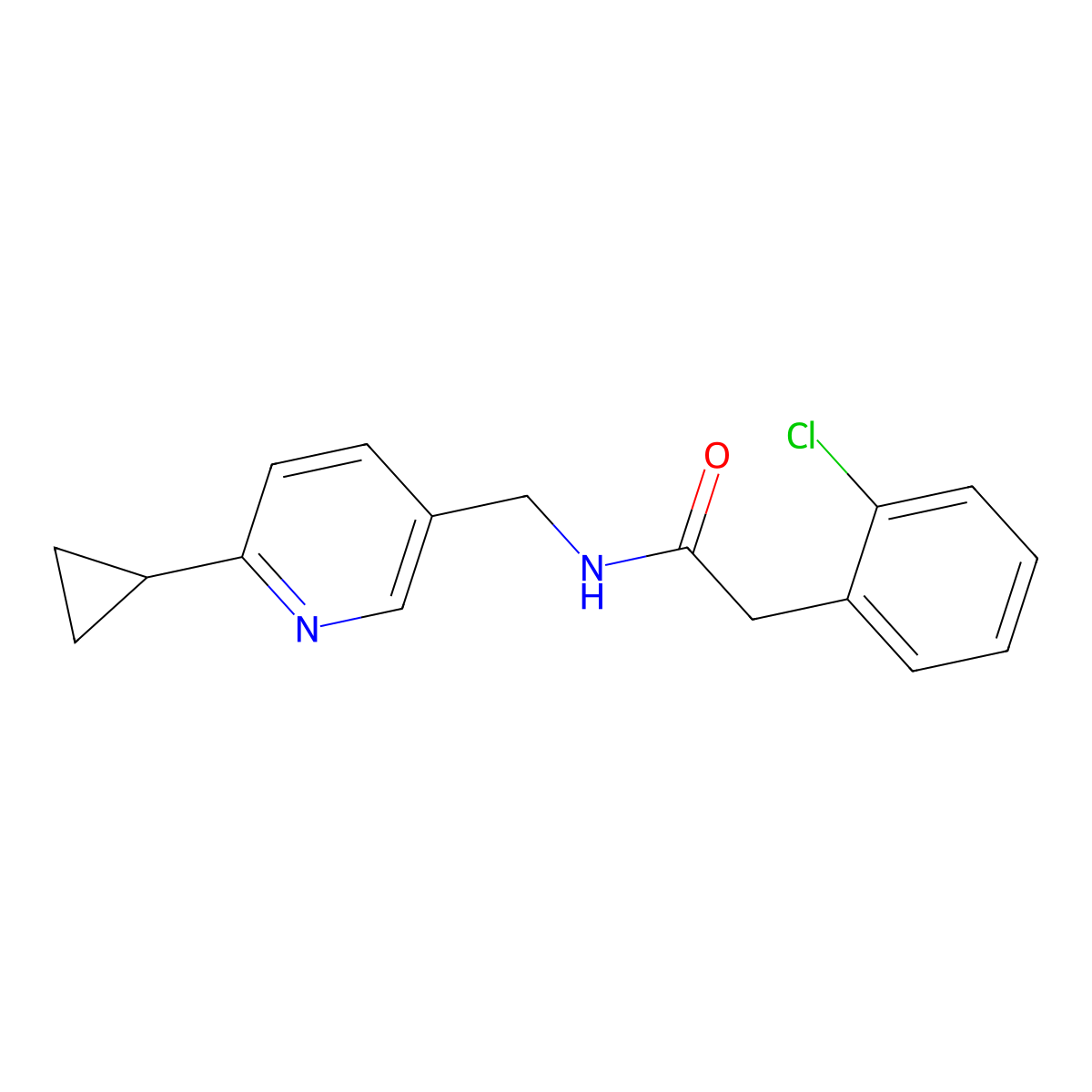 2-(2-chlorophenyl)-N-[(6-cyclopropylpyridin-3-yl)methyl]acetamide molecular structure, CAS 2097930-07-7