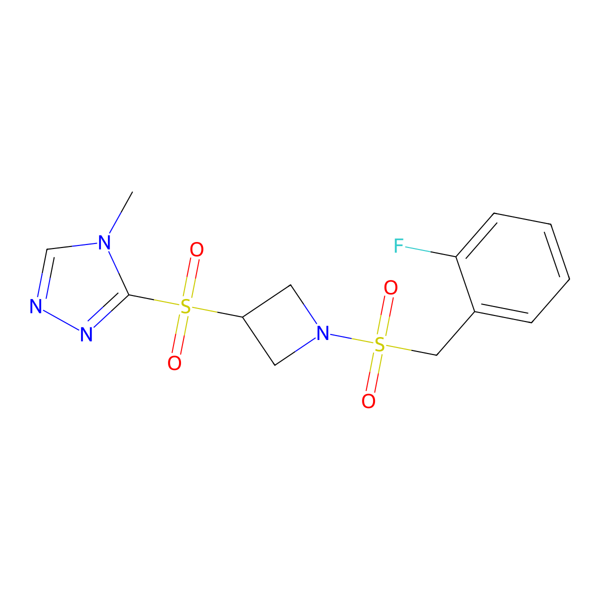 3-((1-((2-fluorobenzyl)sulfonyl)azetidin-3-yl)sulfonyl)-4-methyl-4H-1,2,4-triazole molecular structure, CAS 2097930-11-3