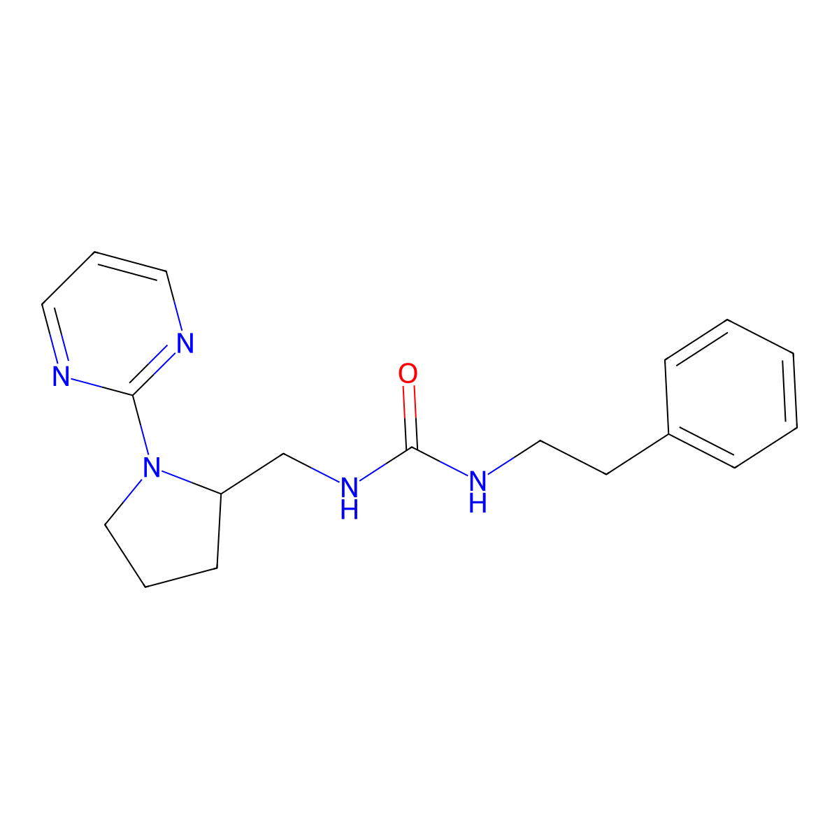 1-(2-Phenylethyl)-3-{[1-(pyrimidin-2-yl)pyrrolidin-2-yl]methyl}urea molecular structure, CAS 2097930-12-4