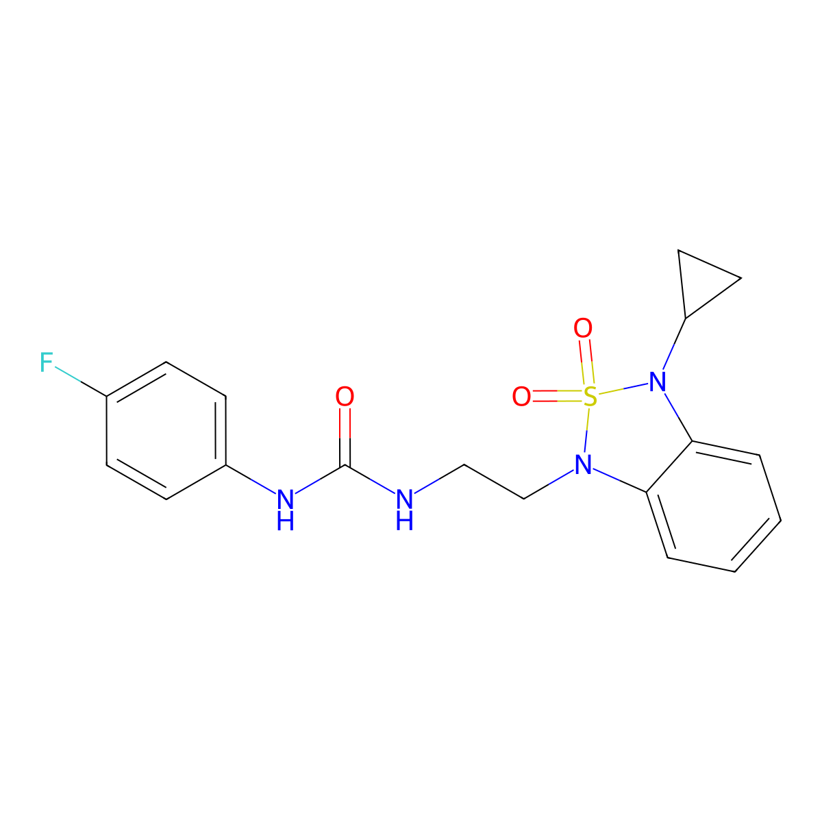 3-[2-(3-Cyclopropyl-2,2-dioxo-1,3-dihydro-2lambda6,1,3-benzothiadiazol-1-yl)ethyl]-1-(4-fluorophenyl)urea molecular structure, CAS 2097930-16-8