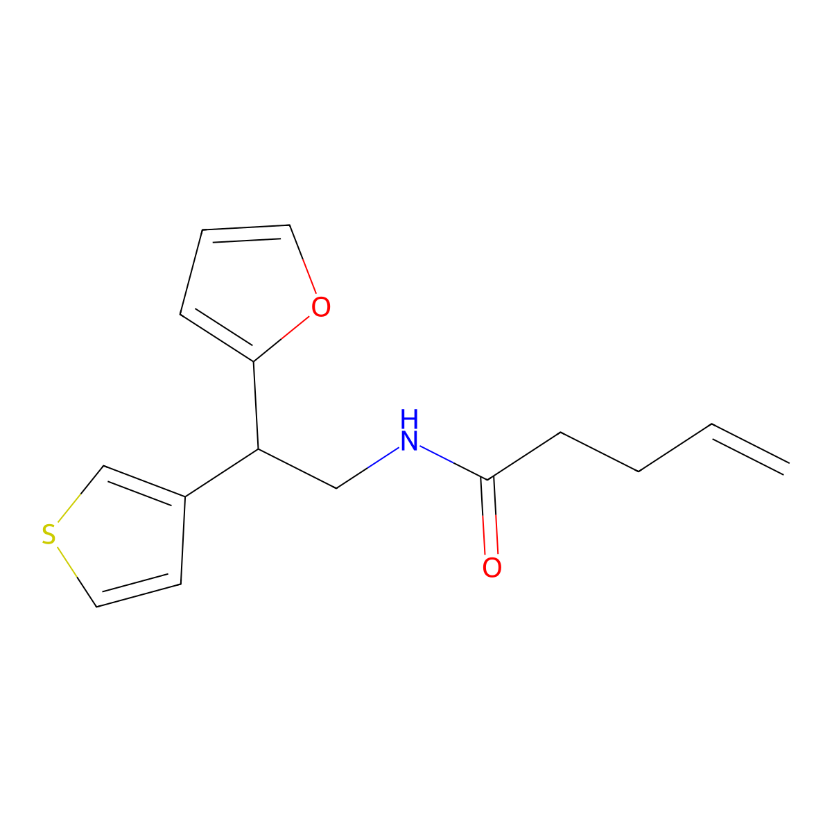 N-(2-(furan-2-yl)-2-(thiophen-3-yl)ethyl)pent-4-enamide molecular structure, CAS 2097930-17-9