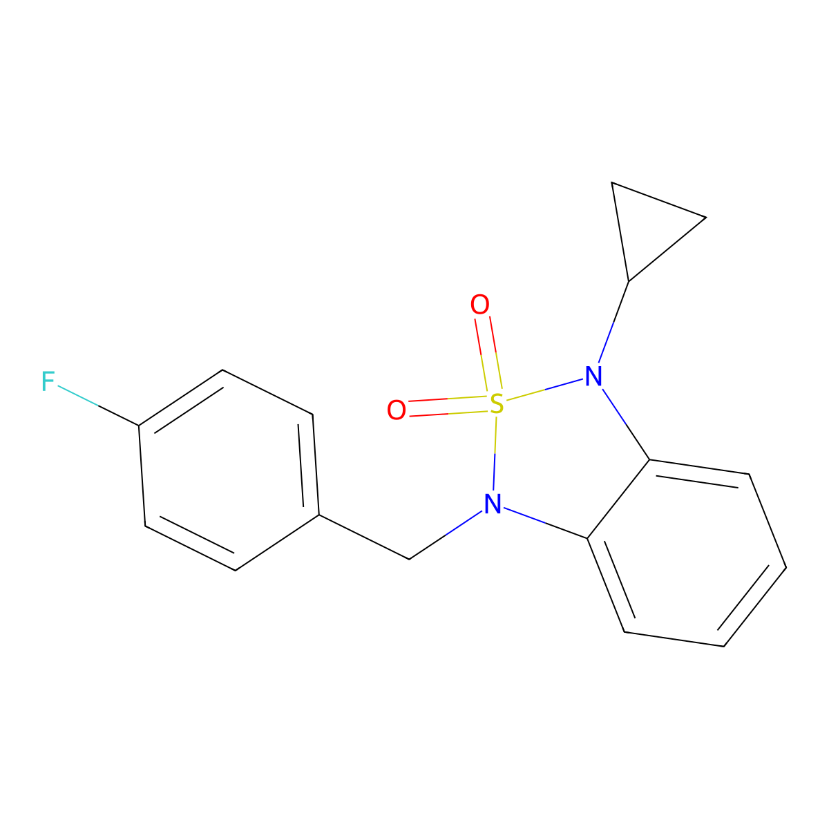 1-Cyclopropyl-3-[(4-fluorophenyl)methyl]-1,3-dihydro-2lambda6,1,3-benzothiadiazole-2,2-dione molecular structure, CAS 2097930-18-0