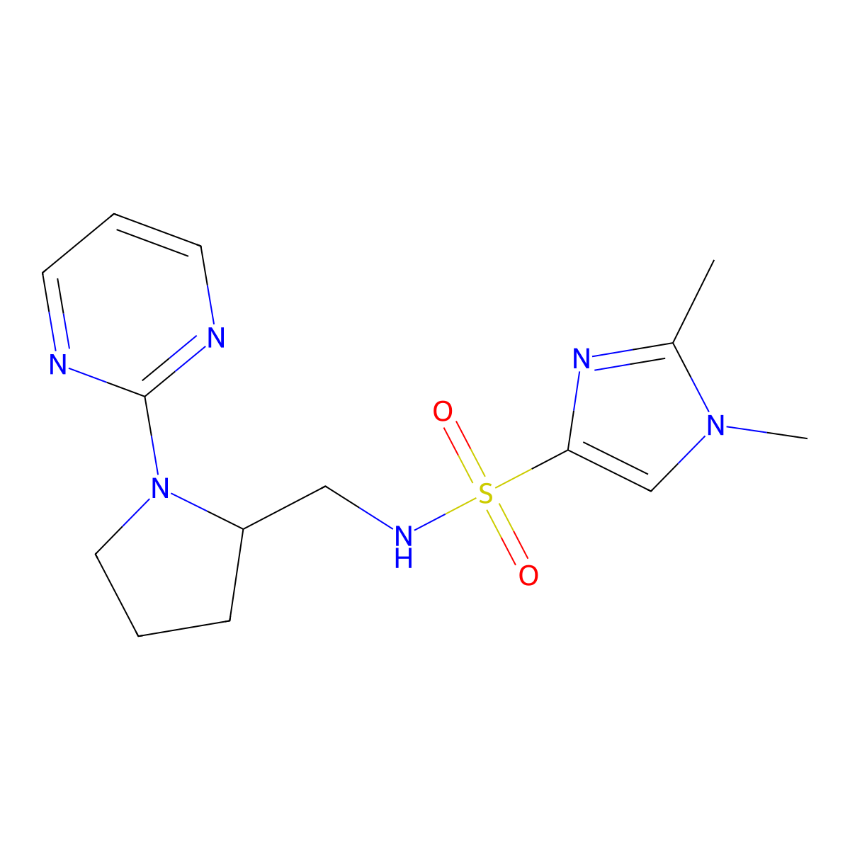 1,2-dimethyl-N-{[1-(pyrimidin-2-yl)pyrrolidin-2-yl]methyl}-1H-imidazole-4-sulfonamide molecular structure, CAS 2097930-19-1