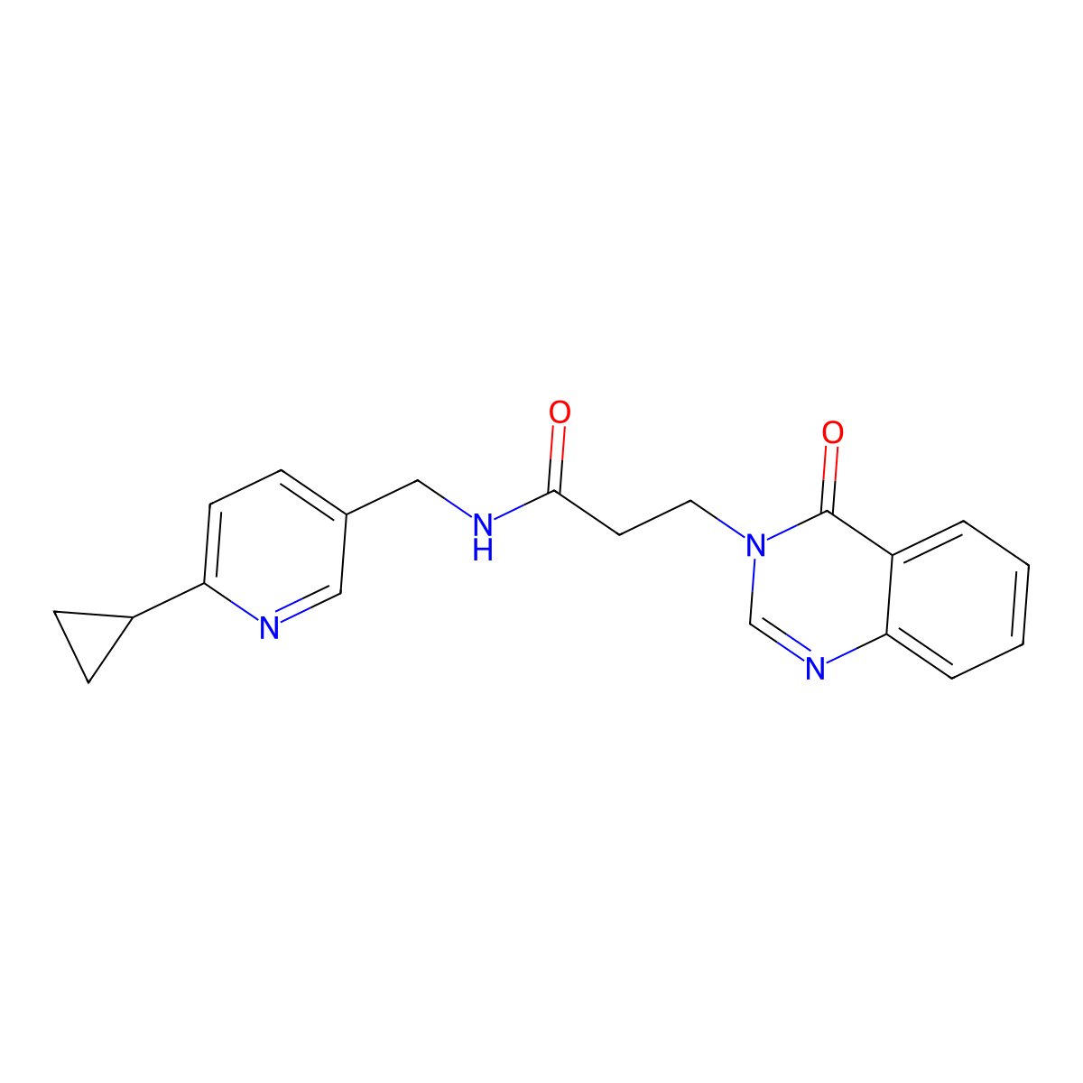 N-[(6-cyclopropylpyridin-3-yl)methyl]-3-(4-oxo-3,4-dihydroquinazolin-3-yl)propanamide molecular structure, CAS 2097930-20-4