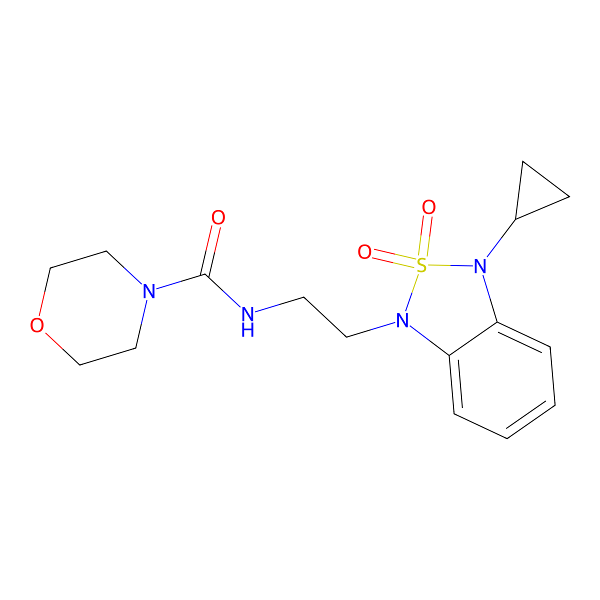 N-[2-(3-cyclopropyl-2,2-dioxo-1,3-dihydro-2lambda6,1,3-benzothiadiazol-1-yl)ethyl]morpholine-4-carboxamide molecular structure, CAS 2097930-22-6