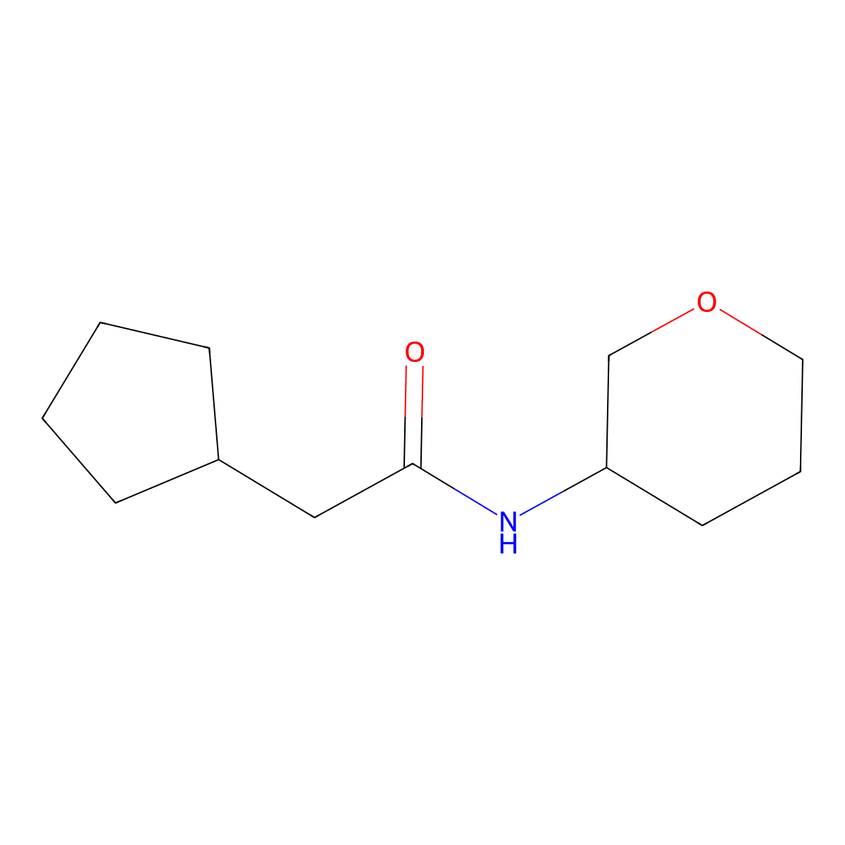 2-cyclopentyl-N-(oxan-3-yl)acetamide molecular structure, CAS 2097930-23-7