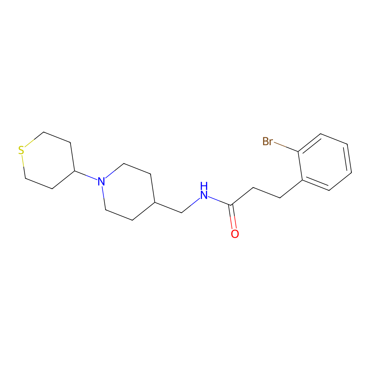 3-(2-bromophenyl)-N-{[1-(thian-4-yl)piperidin-4-yl]methyl}propanamide molecular structure, CAS 2097930-26-0
