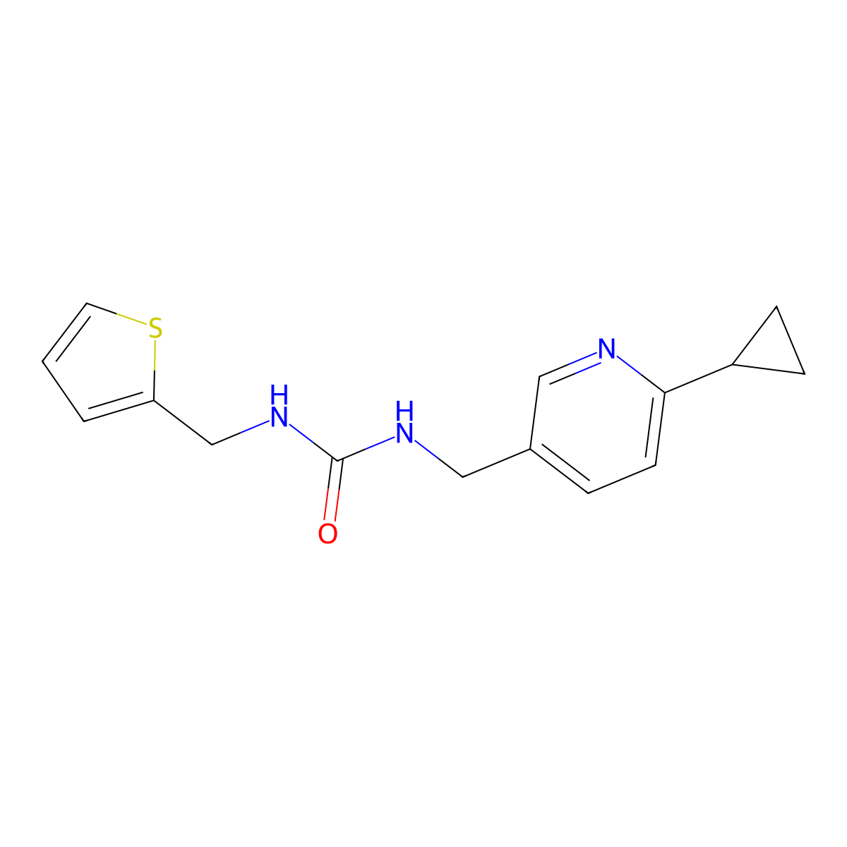 1-[(6-Cyclopropylpyridin-3-yl)methyl]-3-[(thiophen-2-yl)methyl]urea molecular structure, CAS 2097930-29-3