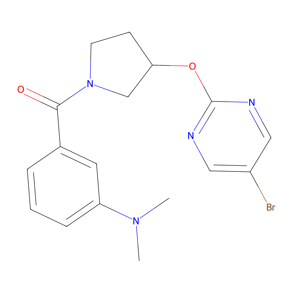 3-{3-[(5-bromopyrimidin-2-yl)oxy]pyrrolidine-1-carbonyl}-N,N-dimethylaniline molecular structure, CAS 2097930-33-9