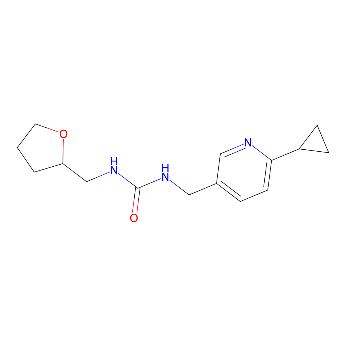 1-[(6-Cyclopropylpyridin-3-yl)methyl]-3-[(oxolan-2-yl)methyl]urea molecular structure, CAS 2097930-35-1