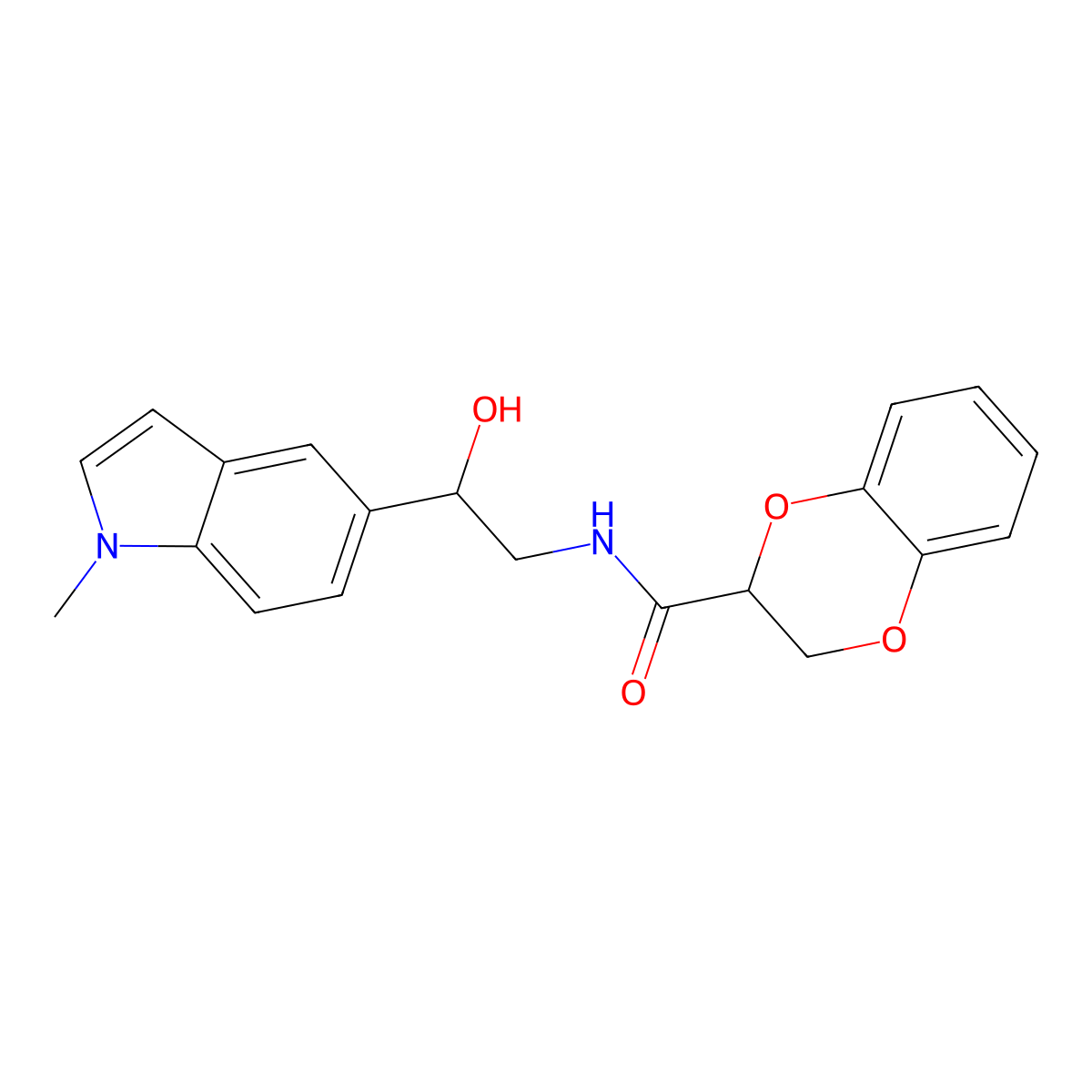 N-(2-hydroxy-2-(1-methyl-1H-indol-5-yl)ethyl)-2,3-dihydrobenzo[b][1,4]dioxine-2-carboxamide molecular structure, CAS 2097930-38-4