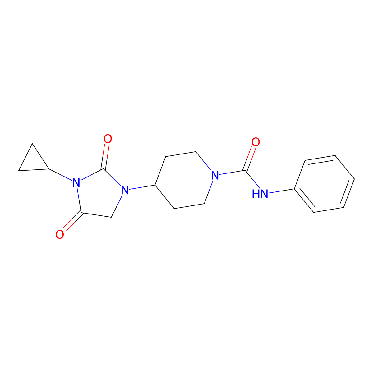 4-(3-cyclopropyl-2,4-dioxoimidazolidin-1-yl)-N-phenylpiperidine-1-carboxamide molecular structure, CAS 2097930-39-5