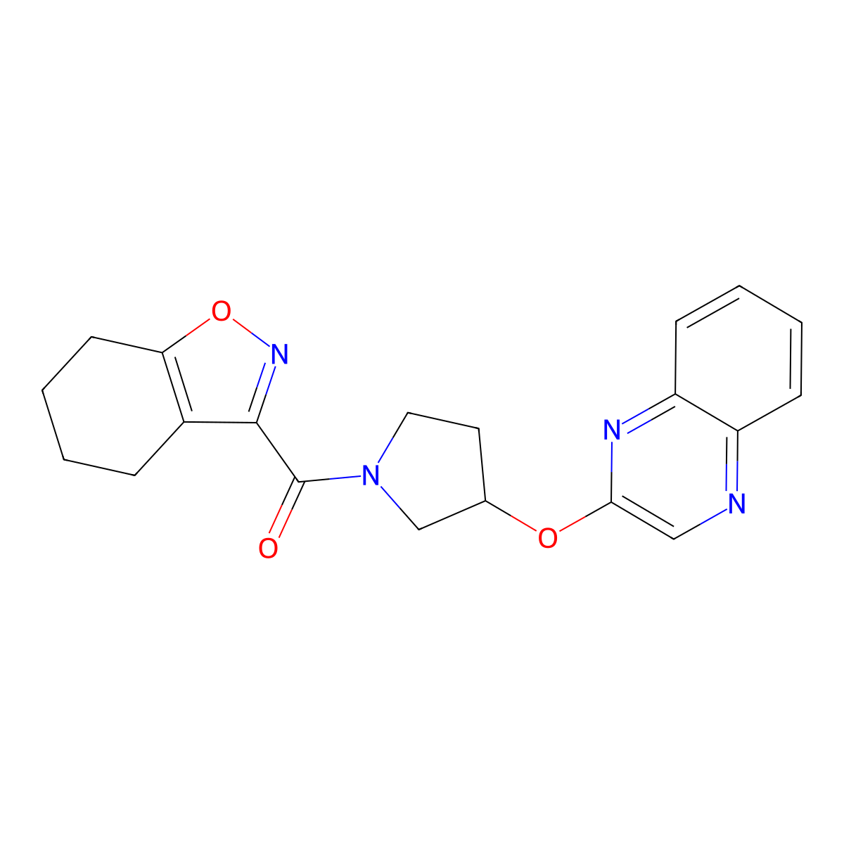 2-{[1-(4,5,6,7-Tetrahydro-1,2-benzoxazole-3-carbonyl)pyrrolidin-3-yl]oxy}quinoxaline molecular structure, CAS 2097930-40-8
